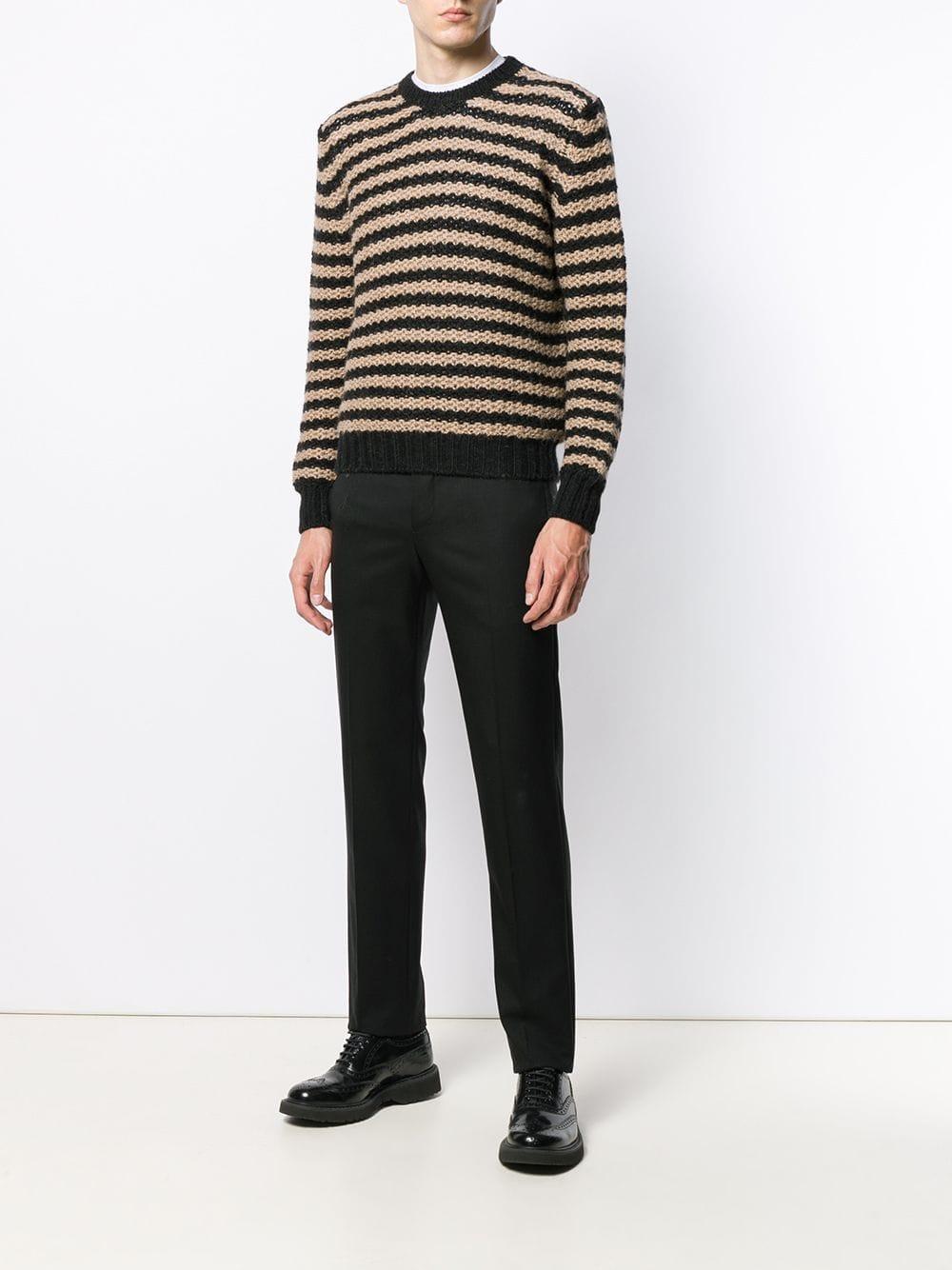 Prada Wool Striped Knitted Jumper in Black for Men - Lyst