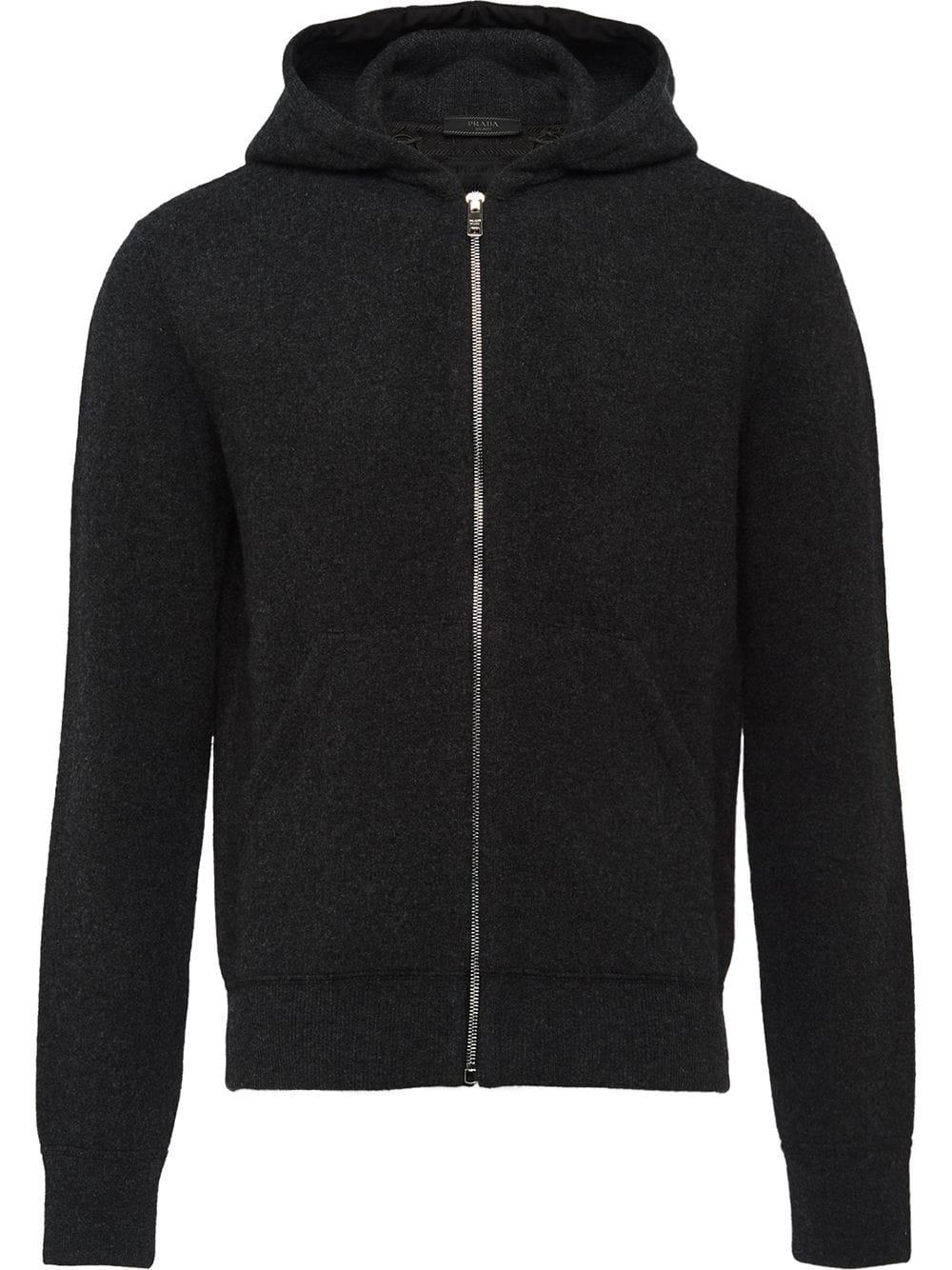 Prada Wool Knitted Hoodie in Black for Men - Lyst