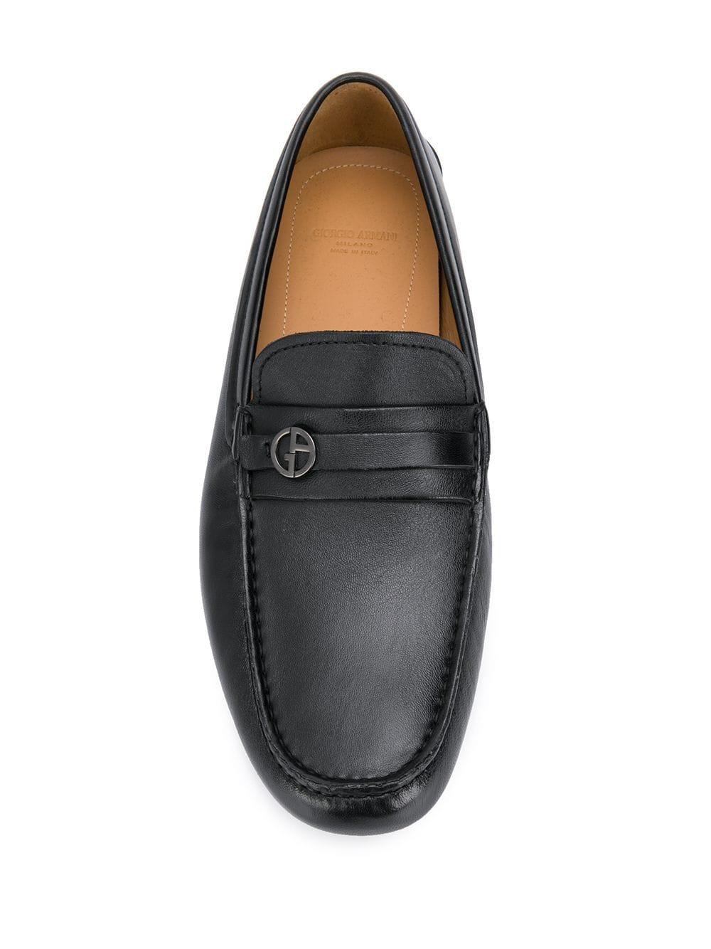 Giorgio Armani Leather Monogrammed Loafers in Black for Men - Lyst