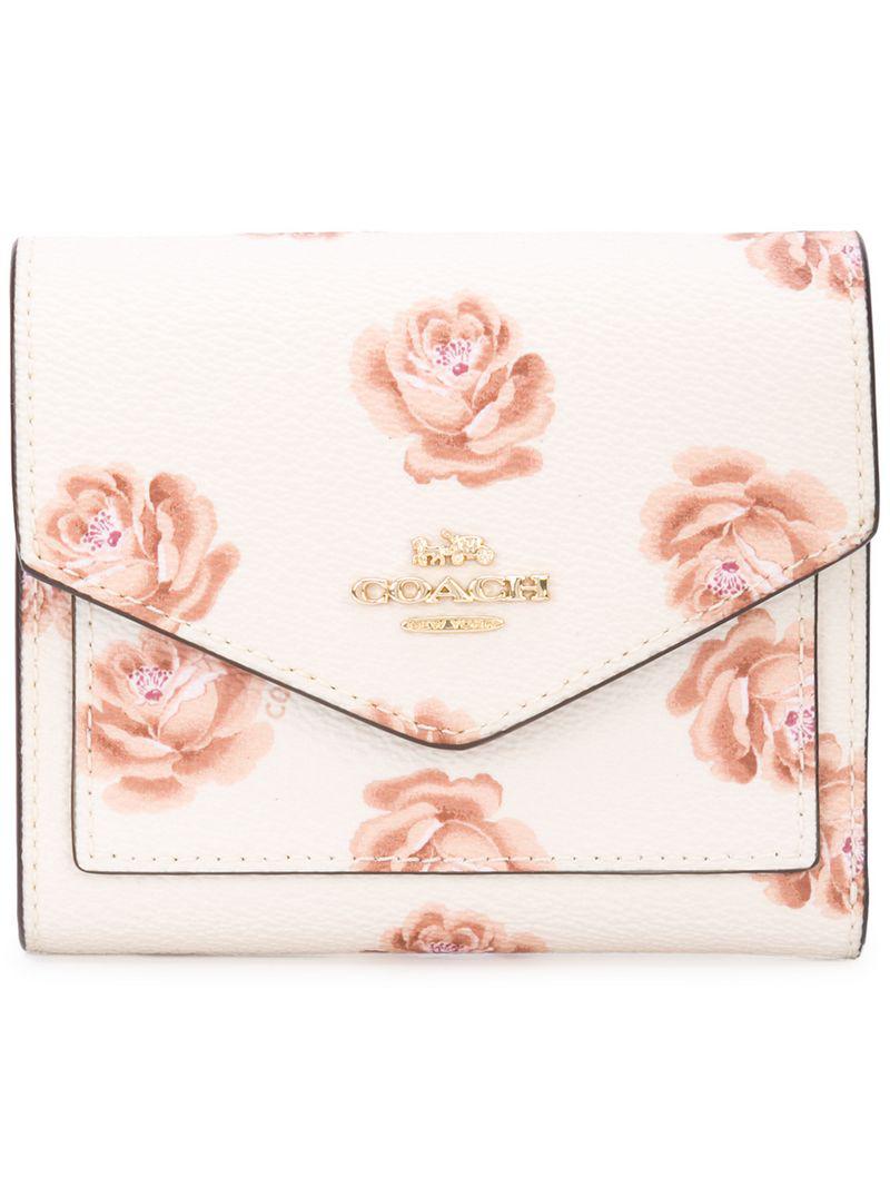 COACH Rose Print Small Wallet in White | Lyst