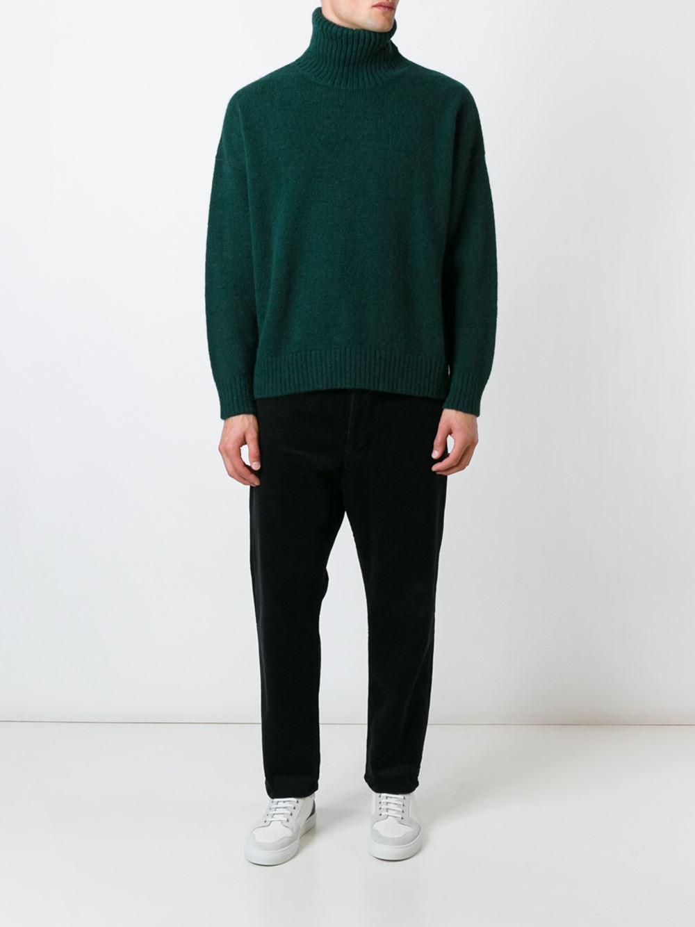 AMI Wool Oversized Turtleneck Sweater in Green for Men - Lyst