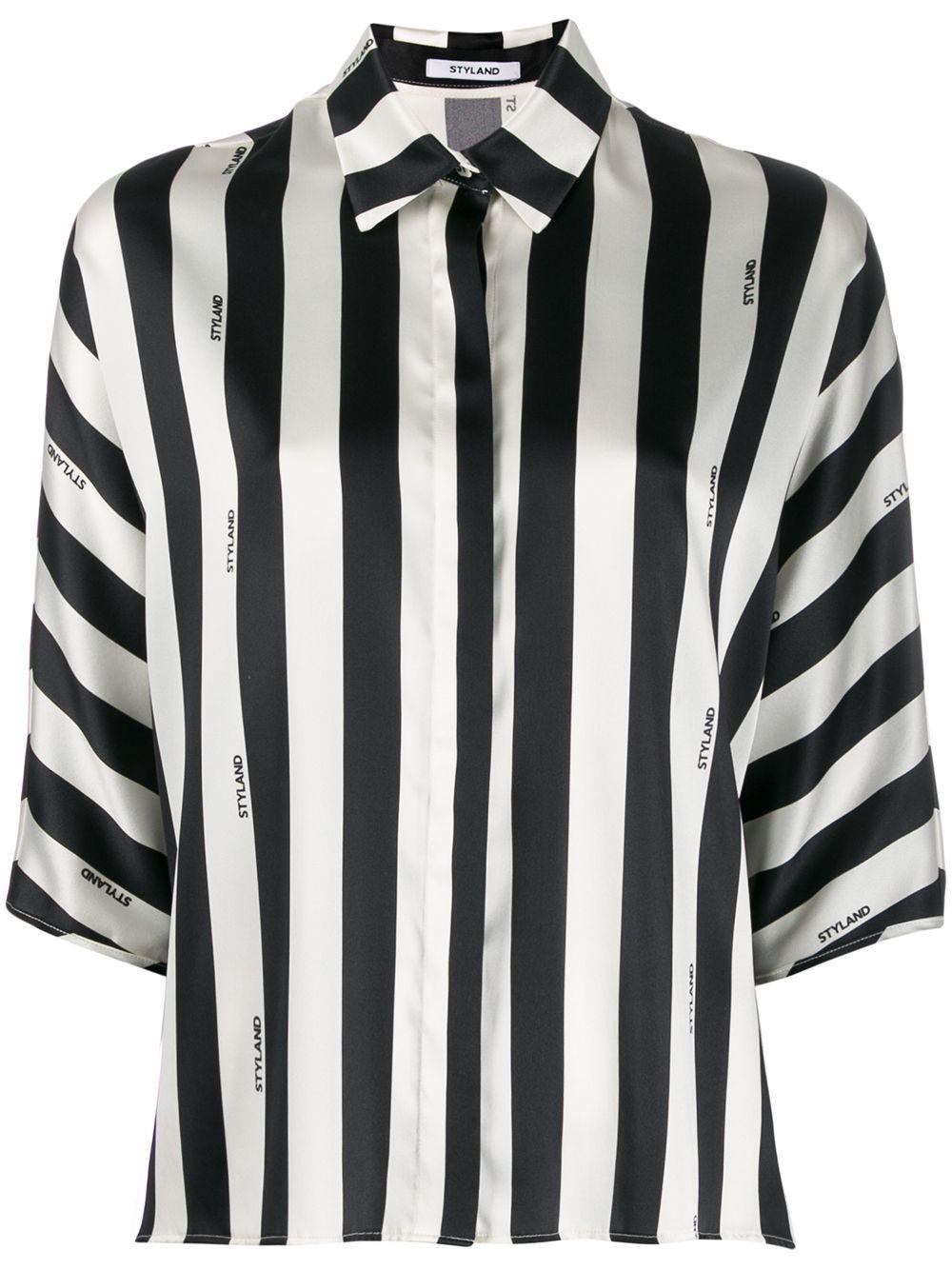Styland Silk Striped Monochrome Shirt in Black - Save 8% - Lyst