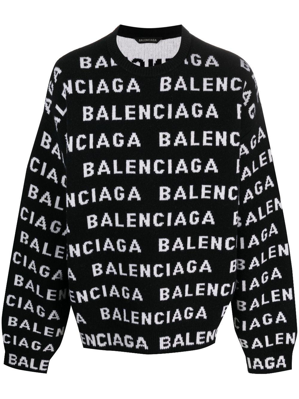 Balenciaga Intarsia-knit Logo Jumper in Black for Men | Lyst