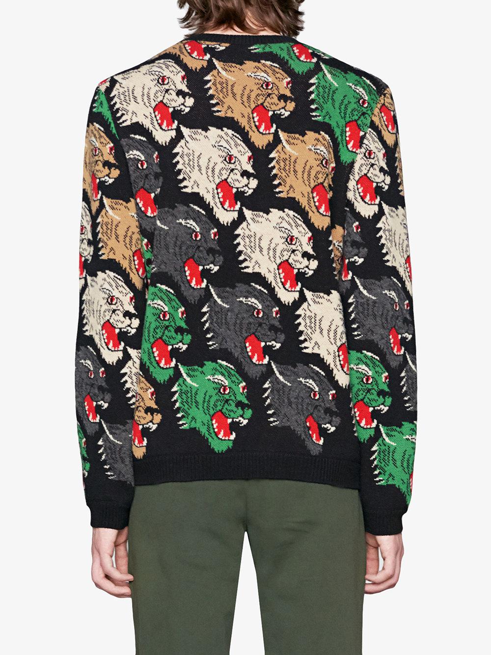 Gucci Panther Face Wool Sweater in Black for Men | Lyst