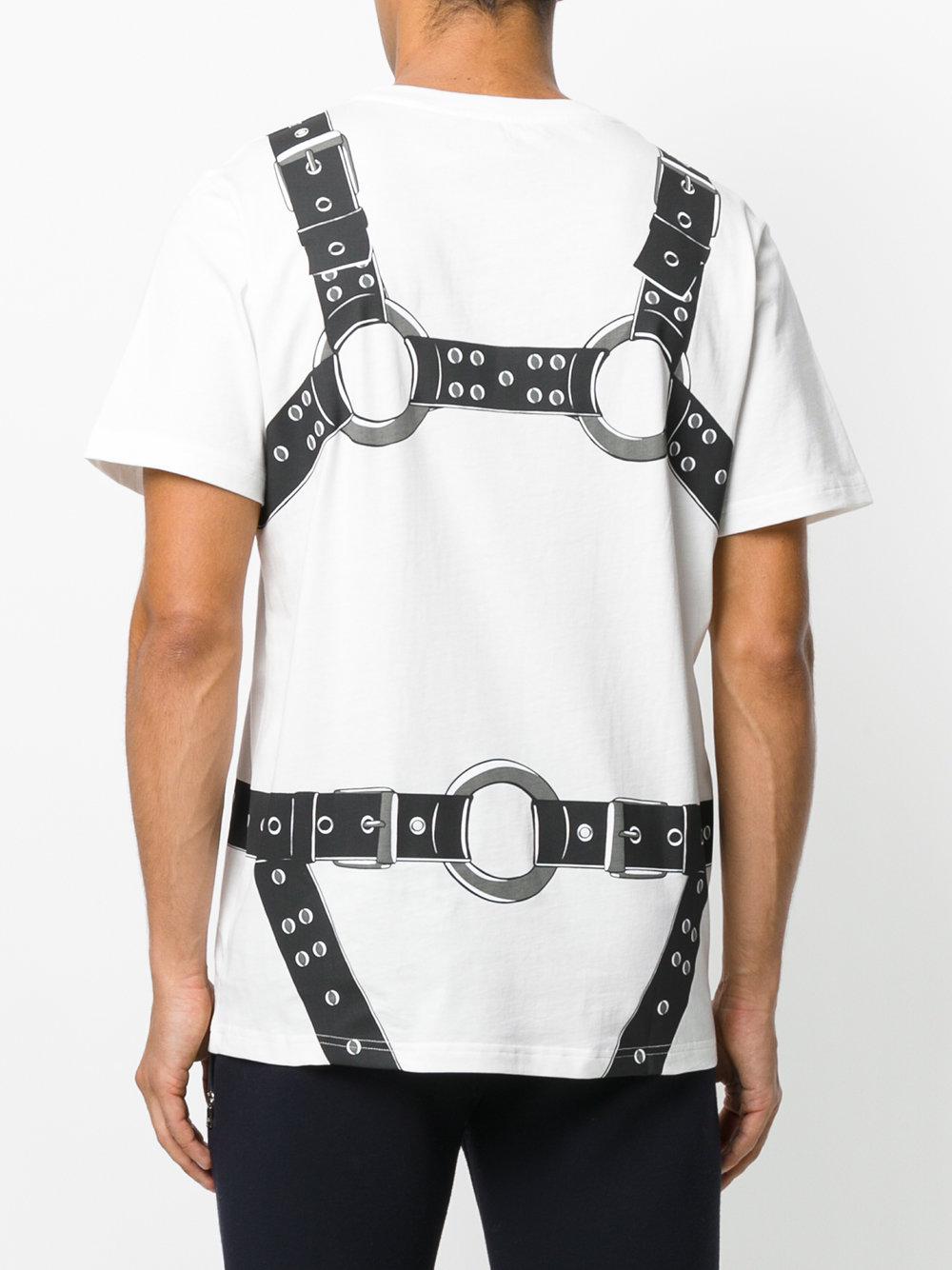 AW17 Moschino Couture Jeremy Scott White T-shirt with Black Harness Print Tee