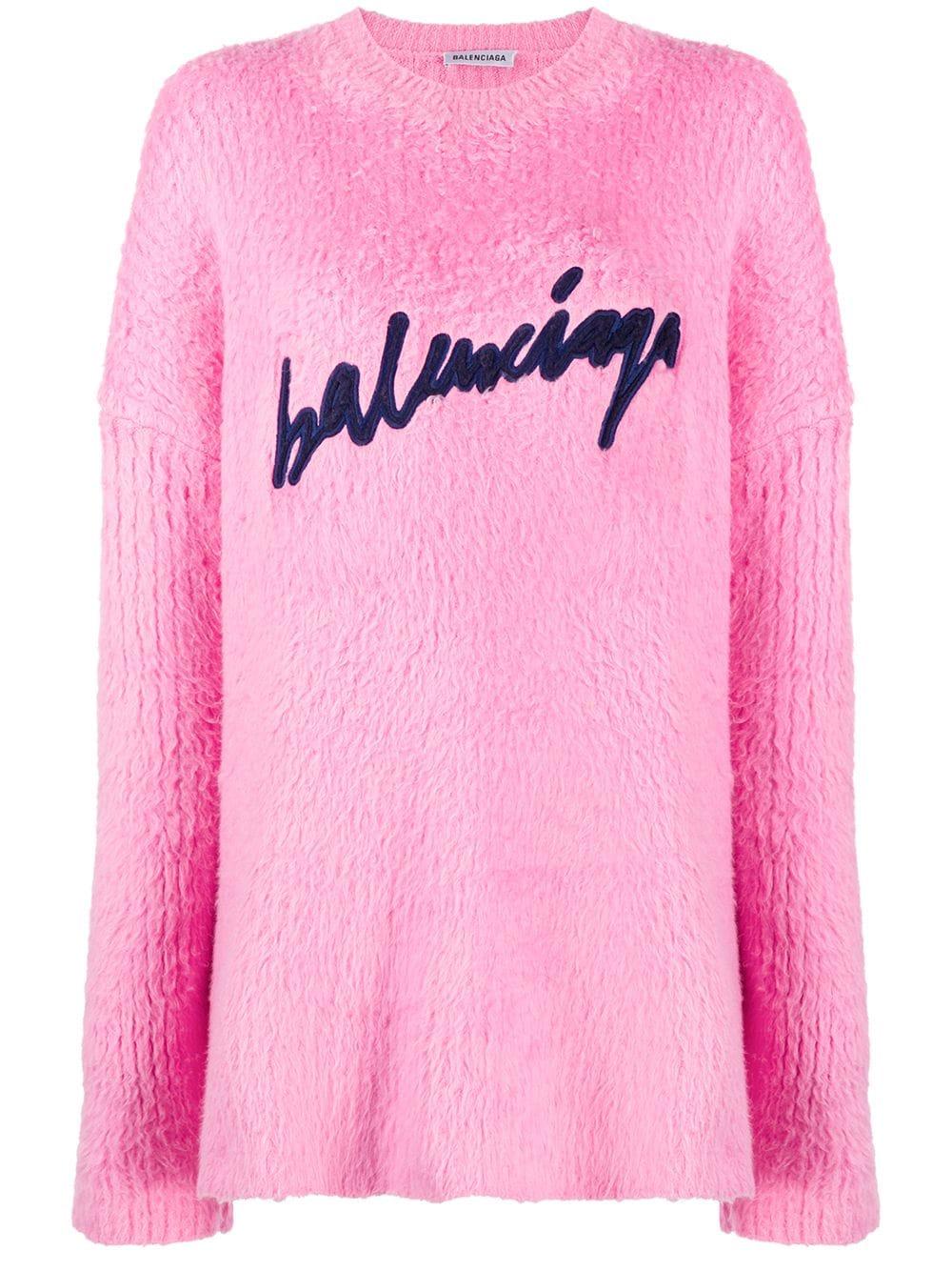 Balenciaga Fuzzy Logo Sweatshirt in Pink | Lyst