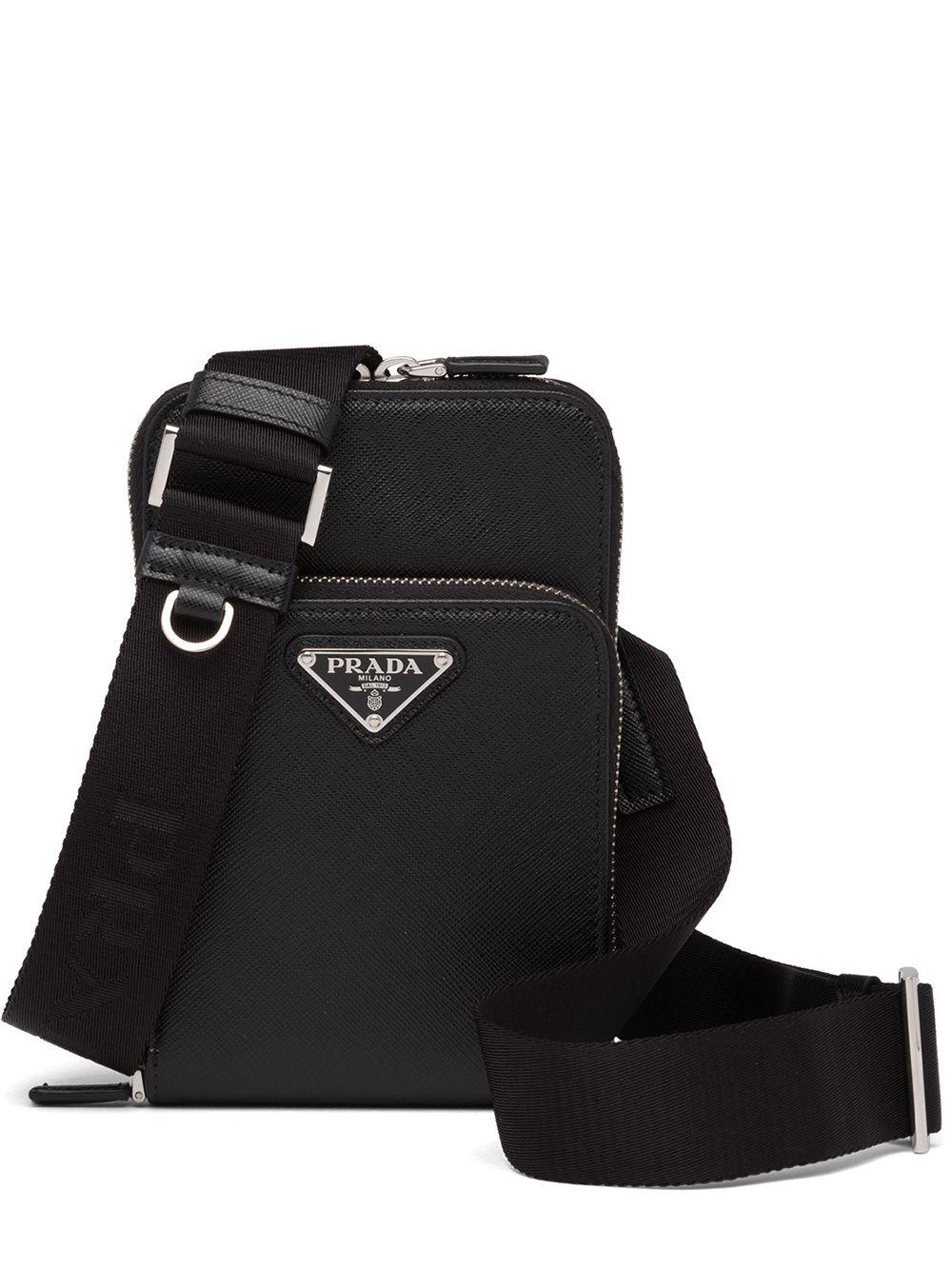 Prada Leather Triangle Logo Mini Bag in Black for Men | Lyst