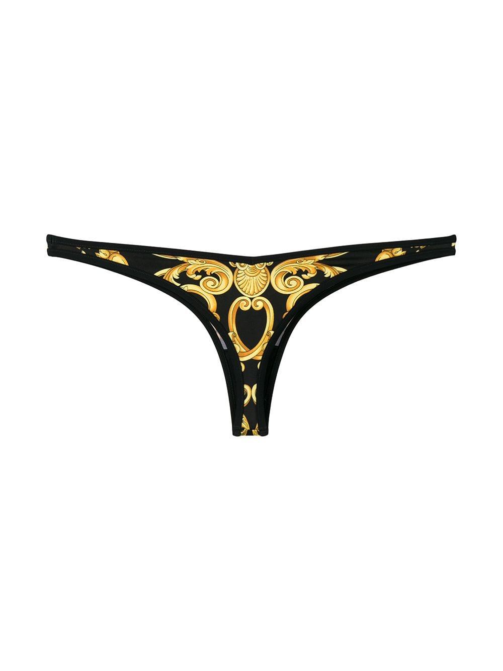 Versace Baroque Print Thong Bikini Bottoms in Black | Lyst