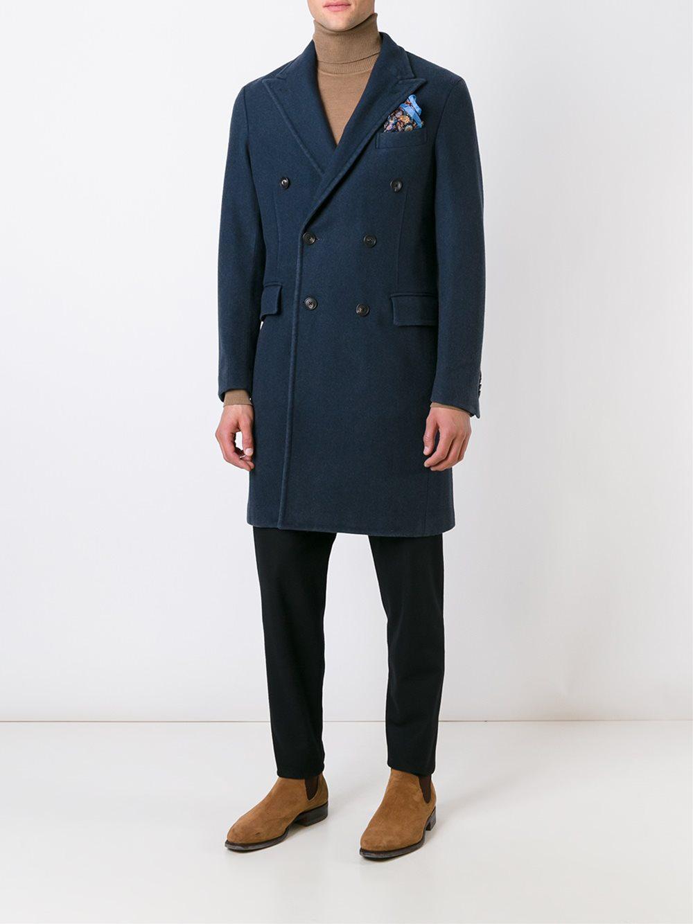 Lyst - Boglioli Long Pea Coat in Blue for Men