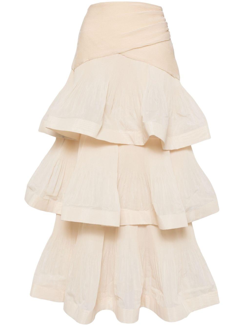 Zimmermann Pleated Tiered Skirt in Natural | Lyst