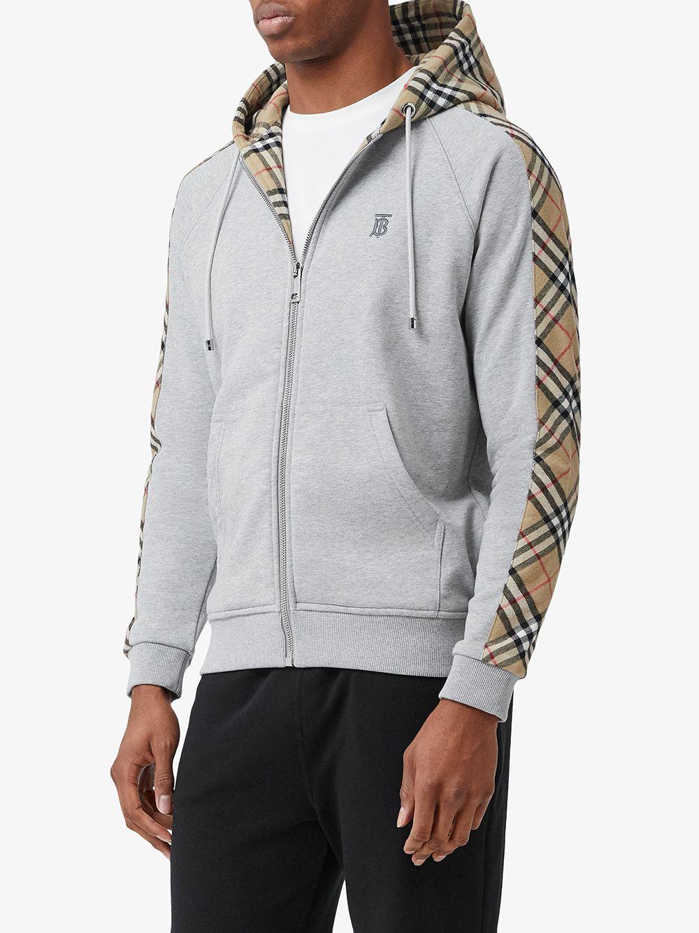 Burberry Vintage Check Panel Zipped Hoodie in Gray for Men | Lyst