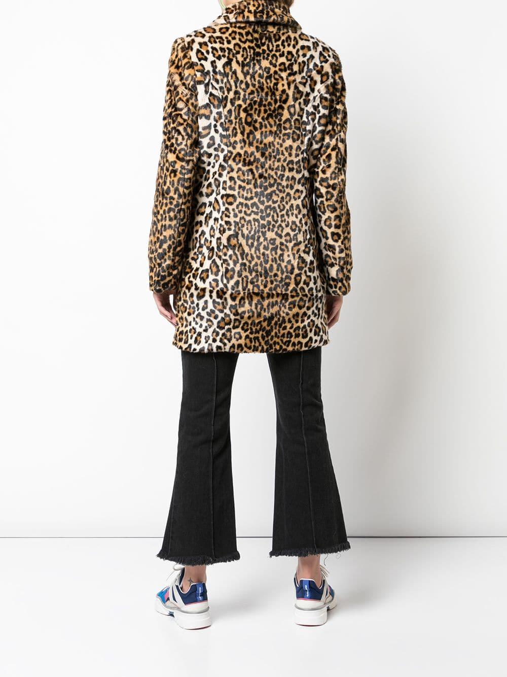 Sandy Liang Leopard Print Faux Fur Coat in Brown - Lyst