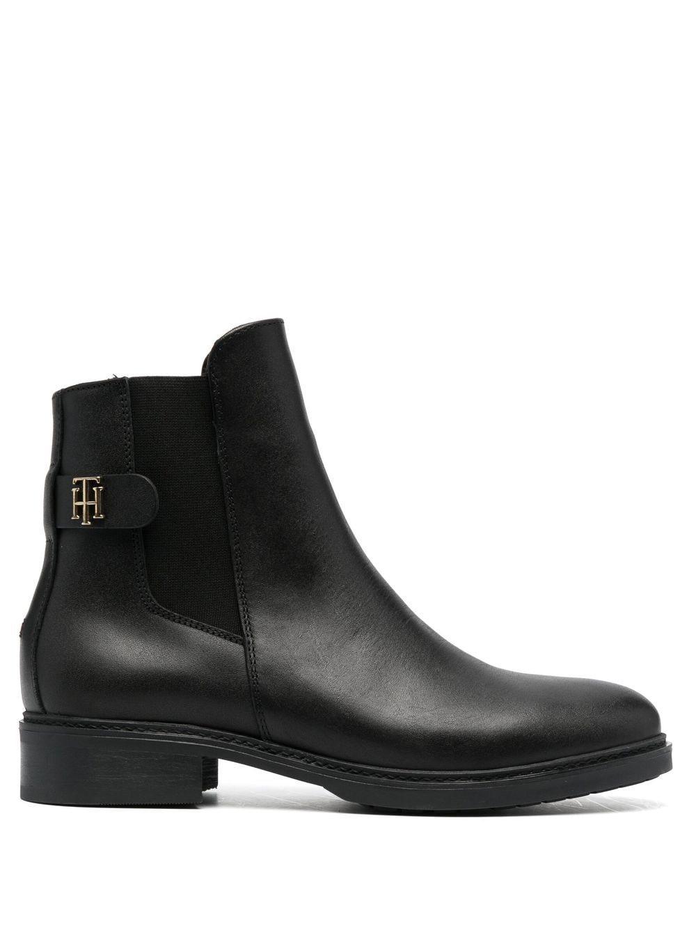 Tommy Hilfiger Leather Monogram-plaque Ankle Boots in Black | Lyst