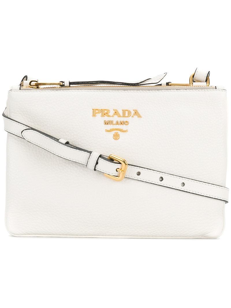 Prada Double Zip Shoulder Bag in White