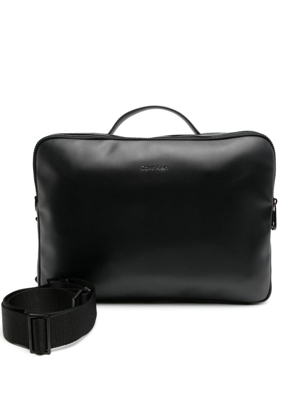Calvin Klein Logo-debossed Faux-leather Laptop Bag in Black for Men | Lyst