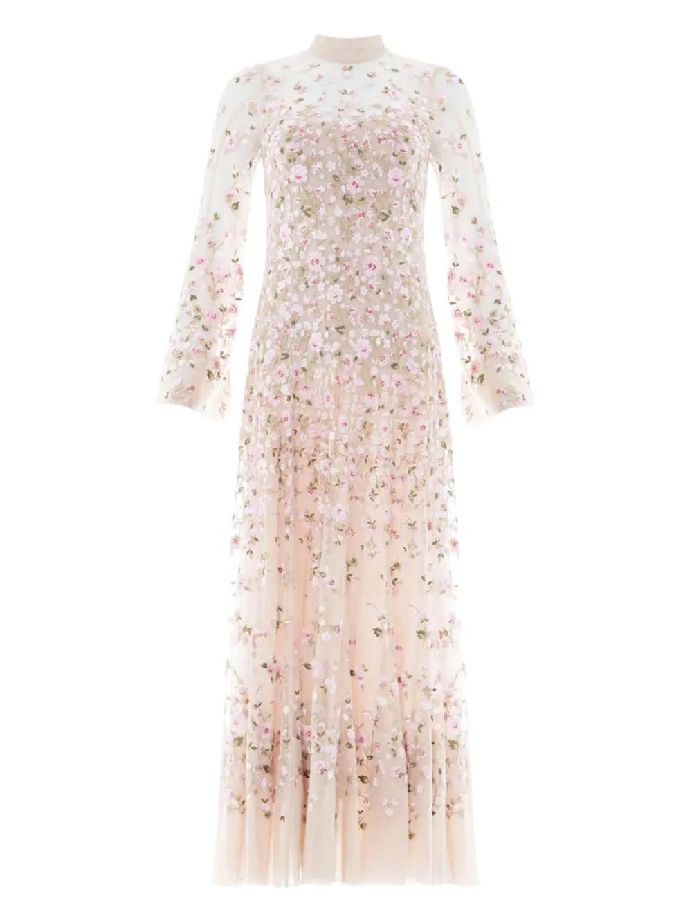 long sleeve needle and thread dress Needle & Thread sequin-embellished long-sleeve Dress | Pink