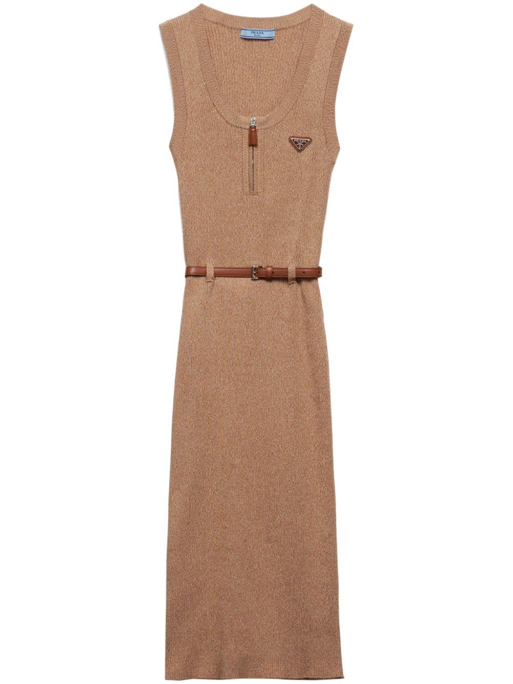 【プラダ・PRADA】Ribbed knit cotton dress Navy Ribbed knit cotton dress | PRADA