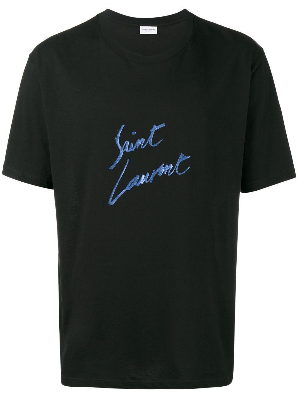 Saint Laurent Cotton Signature Print T-shirt in Black for Men - Save 77 ...
