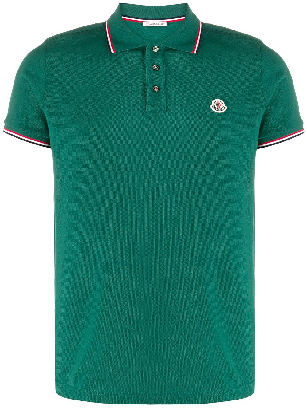 Moncler Cotton Logo Patch Polo Shirt in Green for Men - Lyst