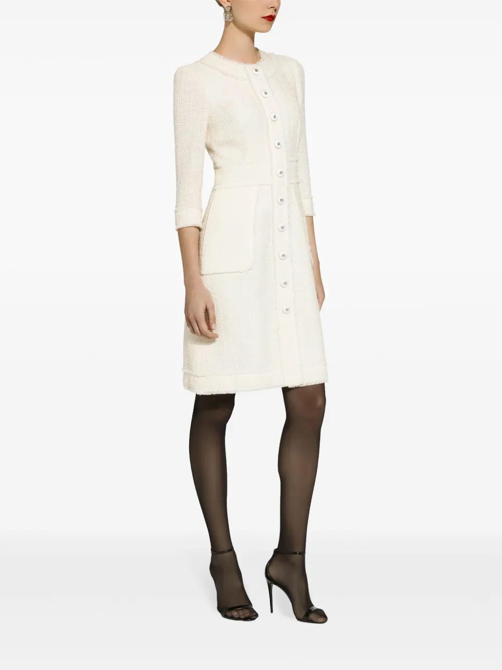 Dolce & Gabbana WHITE TWEED SLEEVELESS DRESS ツイード ドレス DG wool-blend tweed shift dress in white - Dolce Gabbana