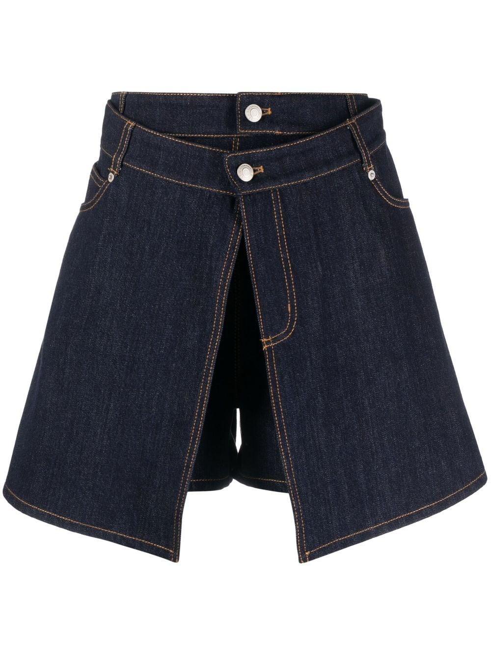 Alexander McQueen Denim Skirt Shorts in Blue | Lyst