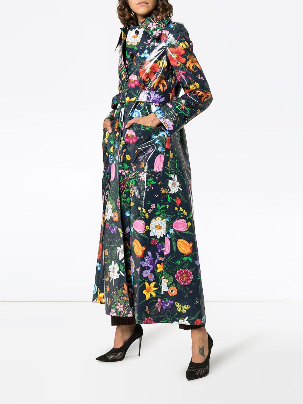 Gucci Floral Vinyl Trench Coat in Blue | Lyst