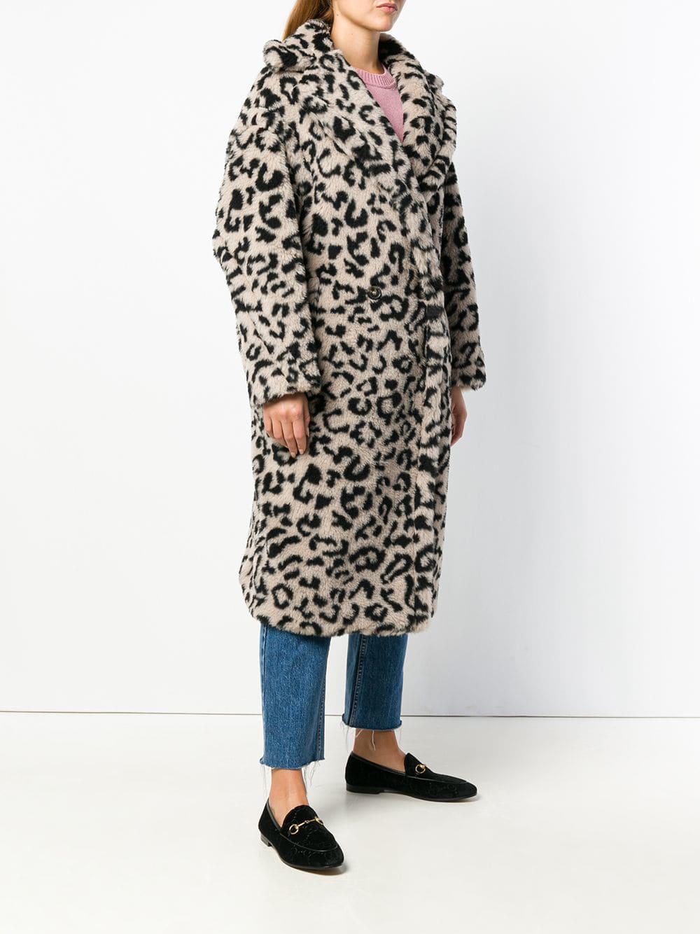 Max Mara Leopard Print Teddy Coat in Black - Lyst