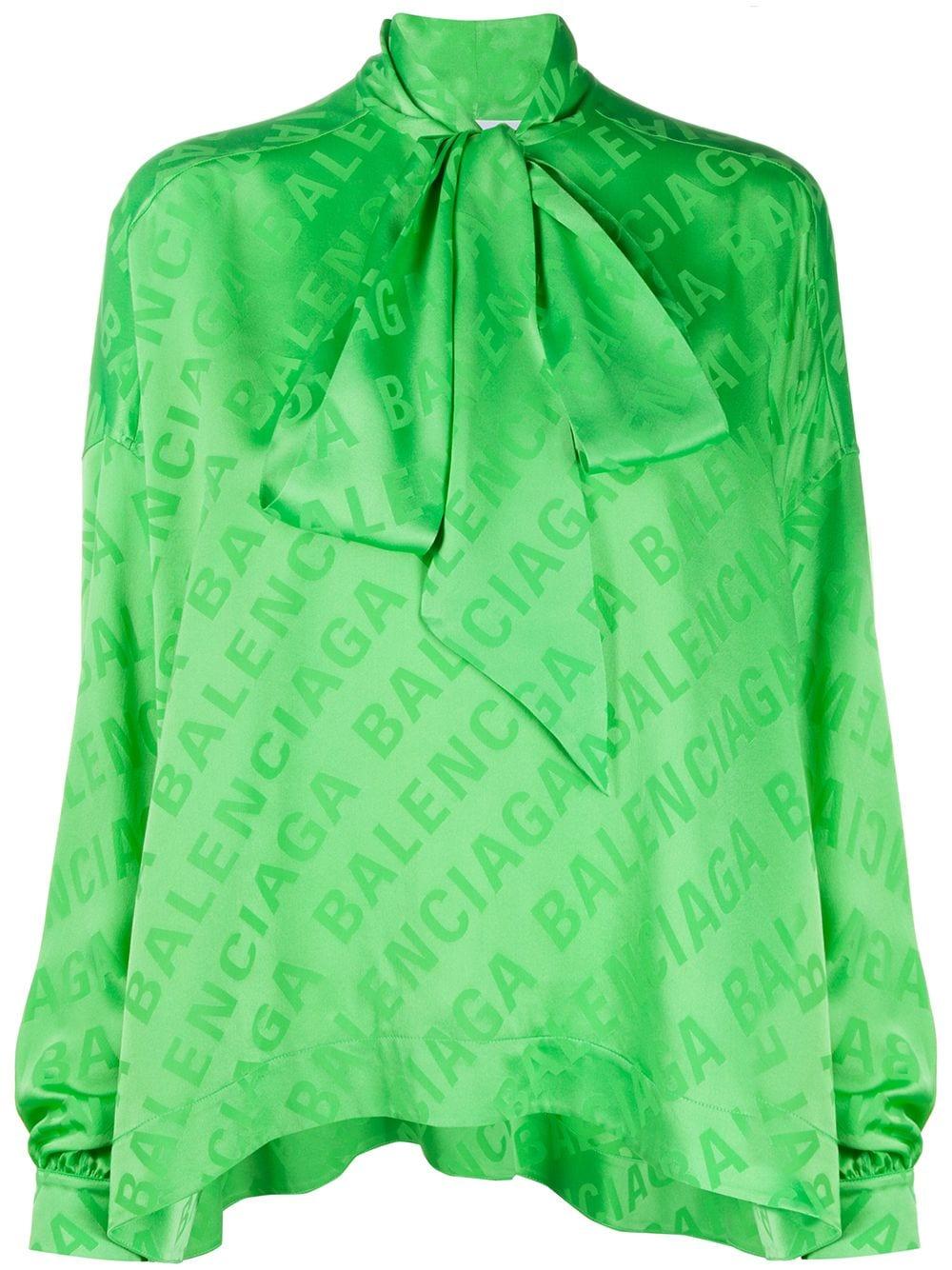 Turismo Prestado Kilómetros Balenciaga Logo-print Silk Blouse in Green | Lyst