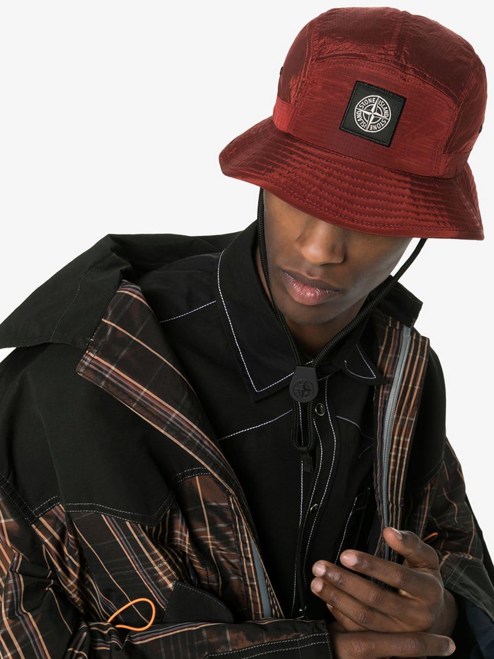 Stone Island Synthetic Red Logo Embroidered Patch Bucket Hat for Men | Lyst  Canada