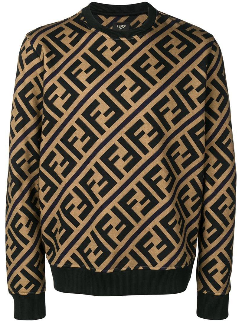 Fendi Cotton Monogram Pattern Sweatshirt in Black for Men - Lyst