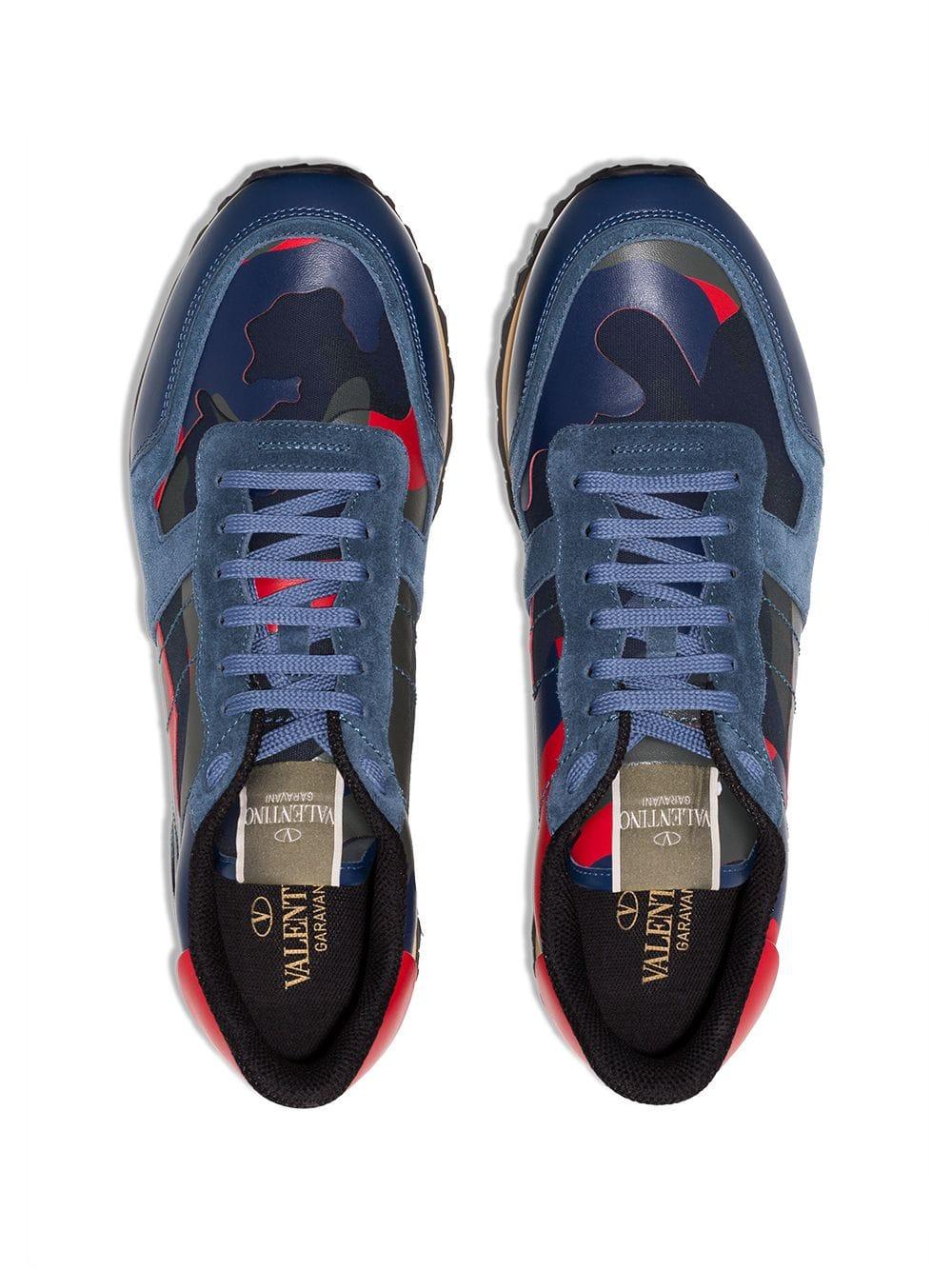 Valentino Rock Runner Camouflage Suede & Leather Sneaker in Navy/Red (Blue) - Lyst
