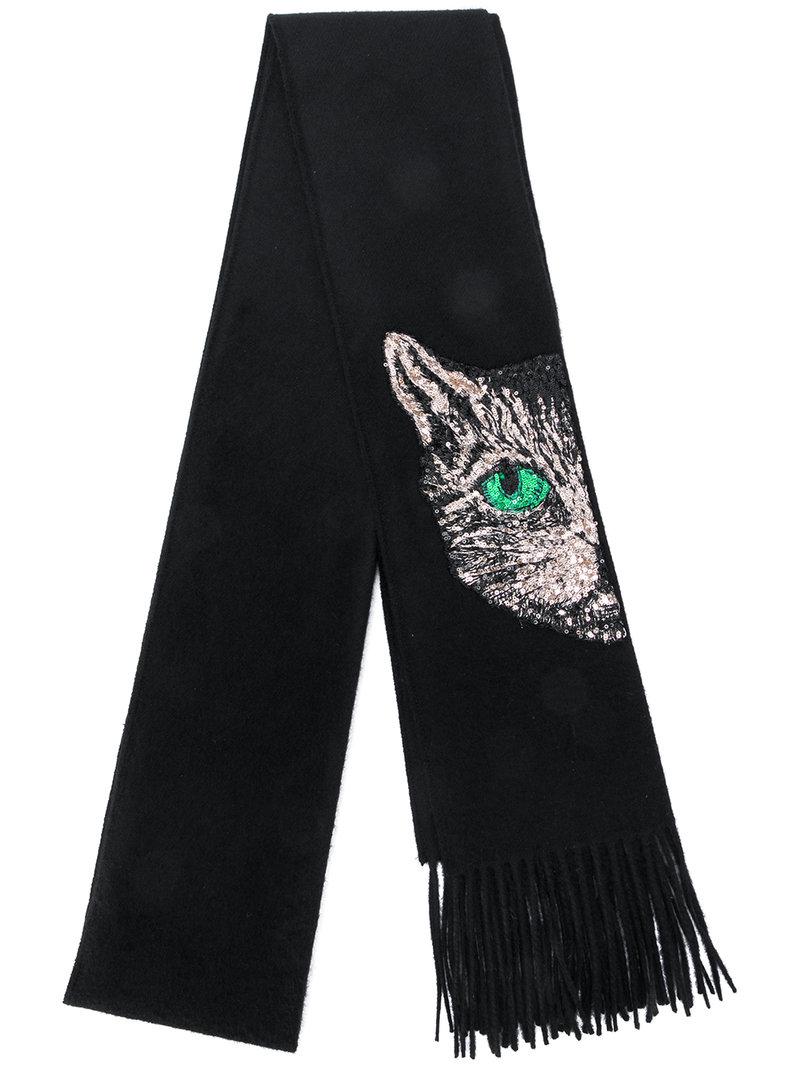 Gucci Mystic Cat Embellished Scarf in Black | Lyst