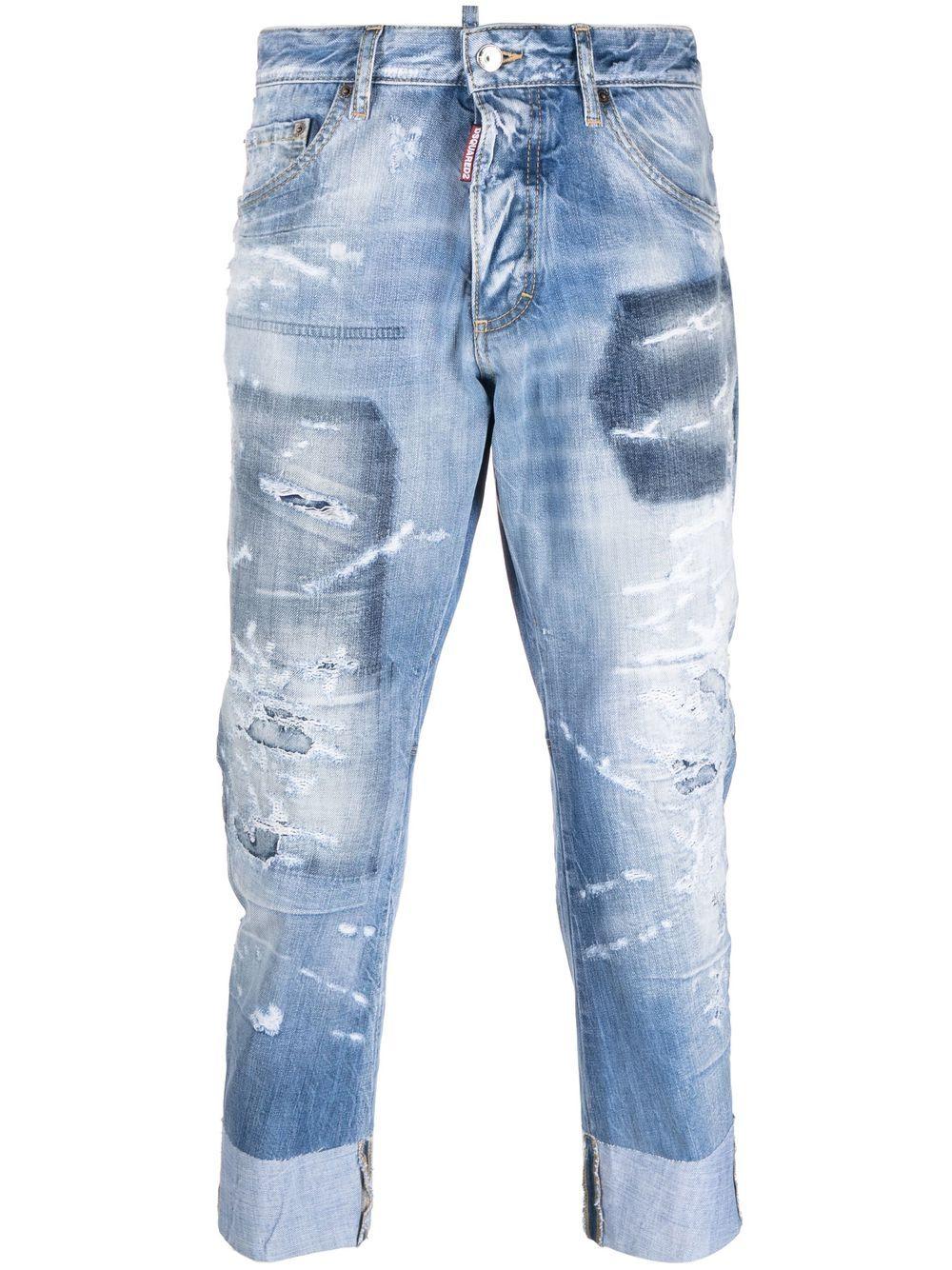 DSquared² Denim Cropped-Jeans mit Distressed-Detail in Blau für Herren Herren Bekleidung Jeans Jeans mit Gerader Passform 
