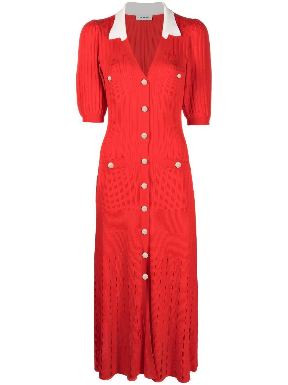 Sandro Cutout Knit Midi Dress in Red Lyst