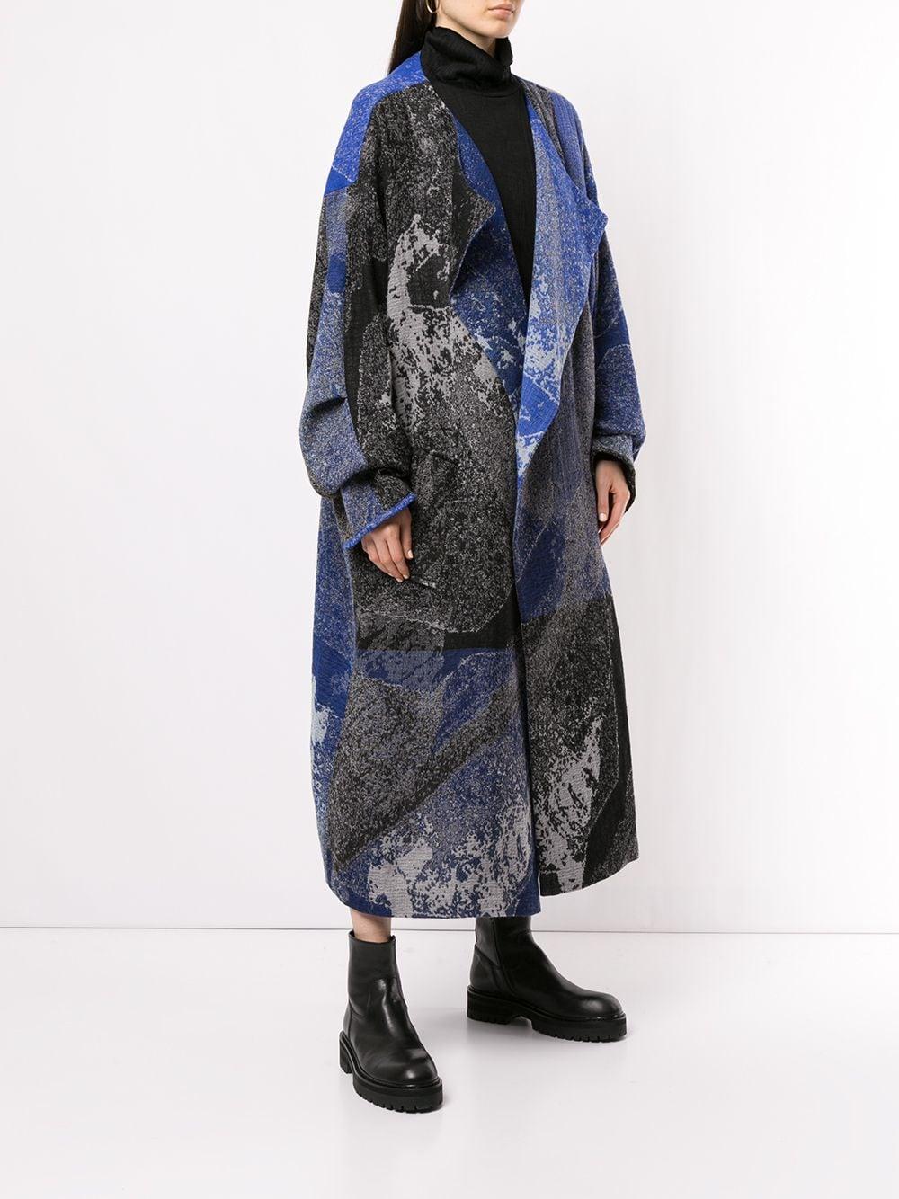 Y's Yohji Yamamoto Wool Oversized Abstract Knit Coat in Blue - Lyst