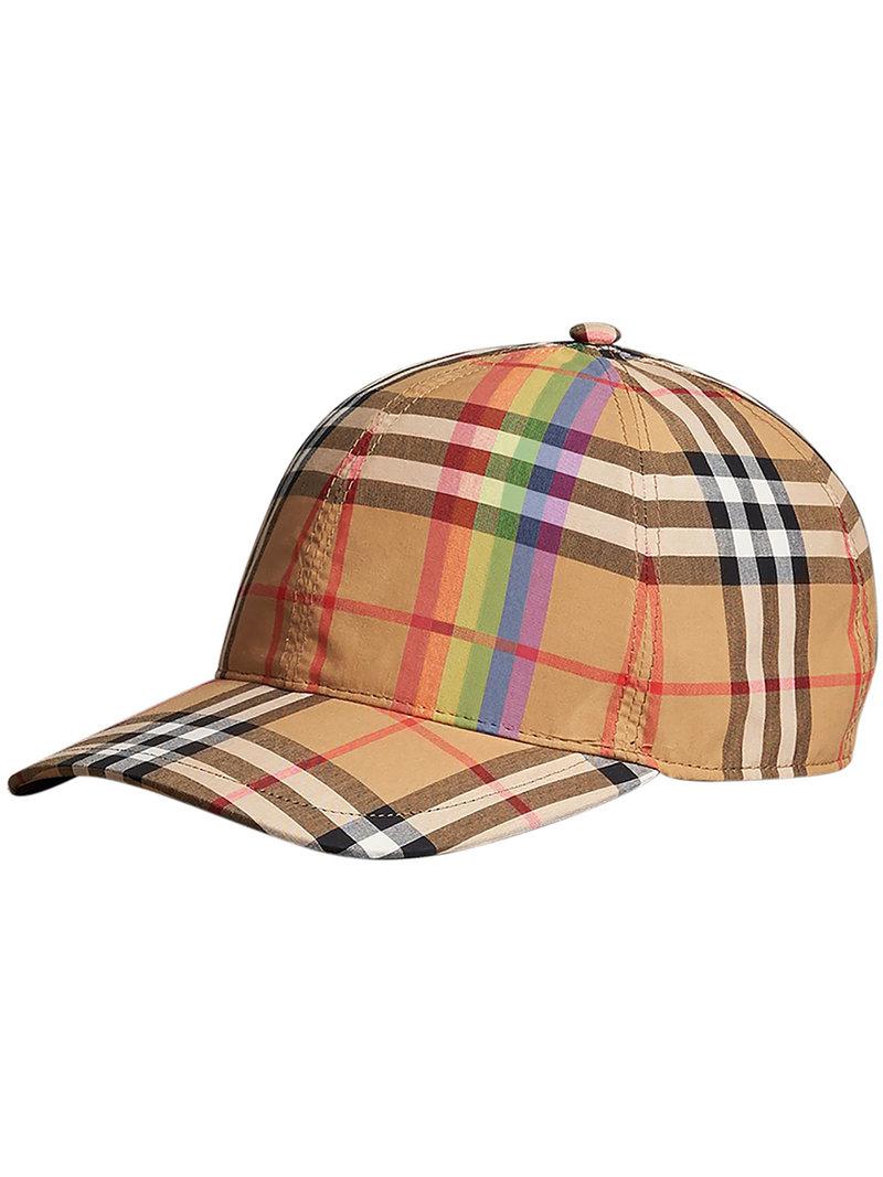 Burberry Rainbow Vintage Check Baseball Cap in Brown | Lyst