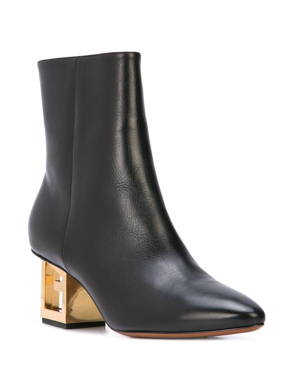 Givenchy Leather Gold G Heel Boots in Black | Lyst