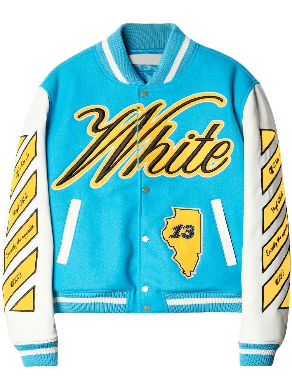 Off-White c/o Virgil Abloh Varsity World Leather Jacket in Blue for Men