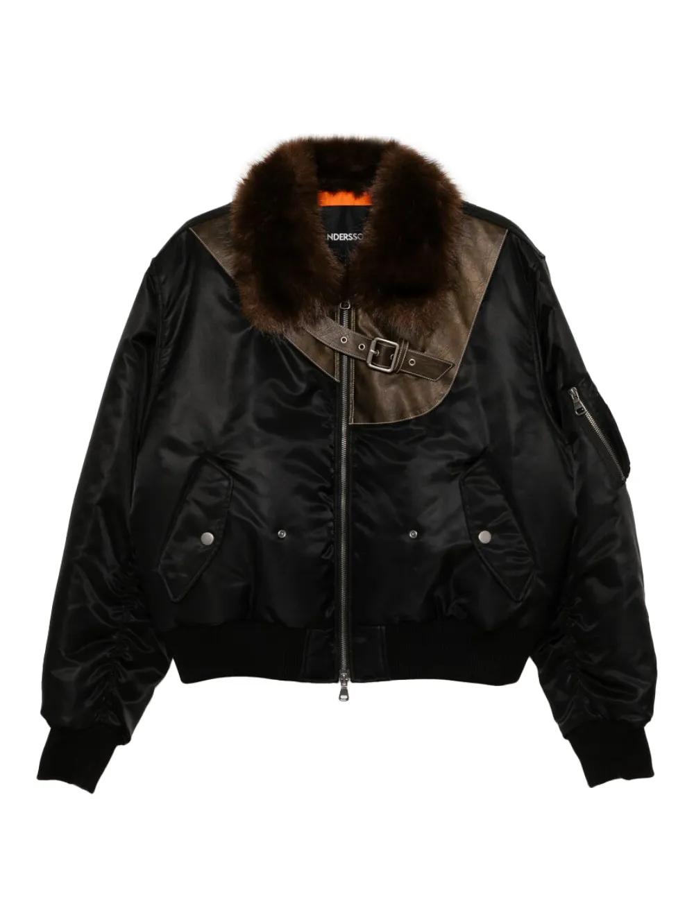 ANDERSSON BELL Faux-fur Collar Leather-patch Bomber Jacket in
