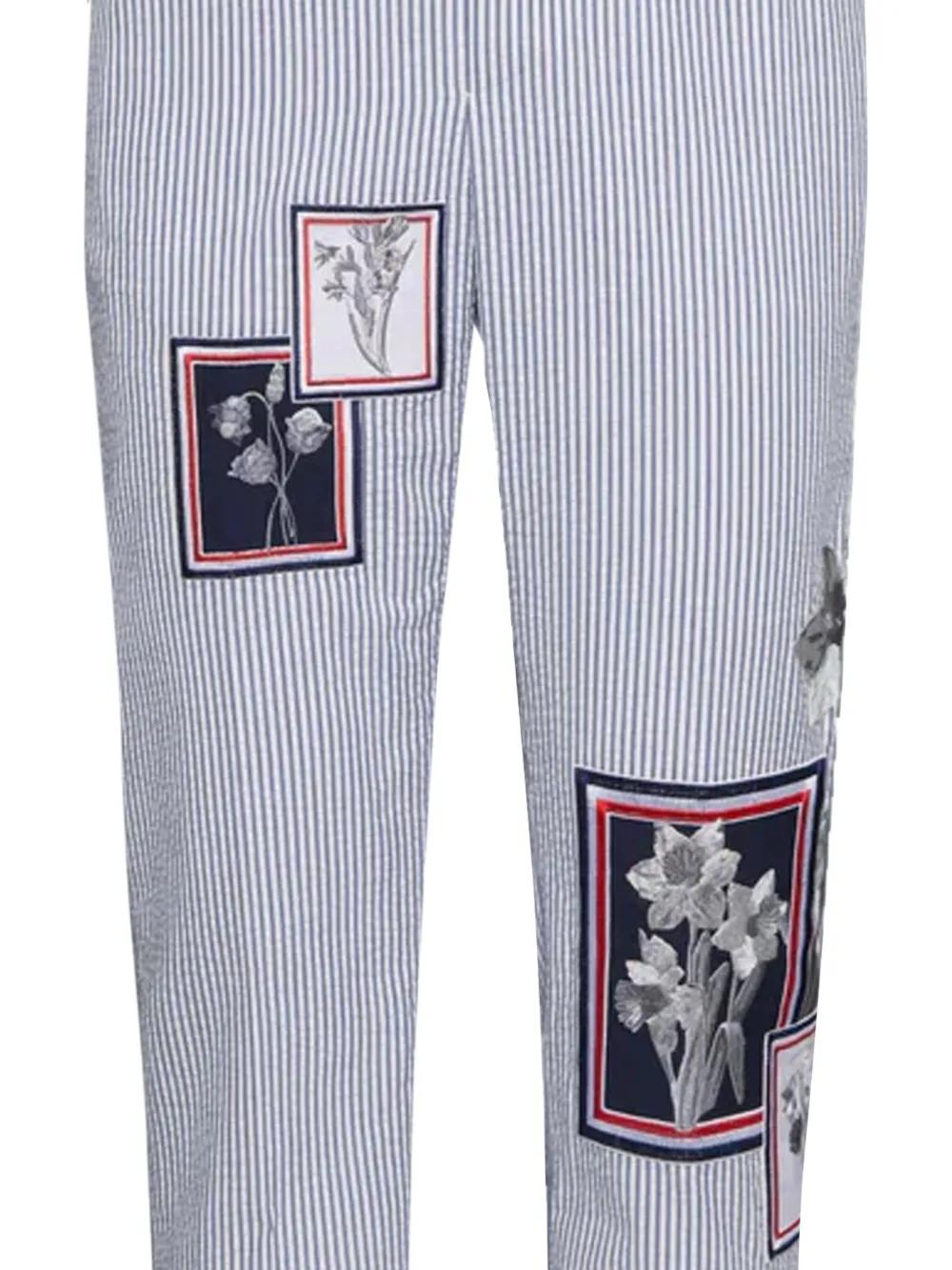 Thom Browne Striped Floral-Patch Pants in Blue for Men Lyst