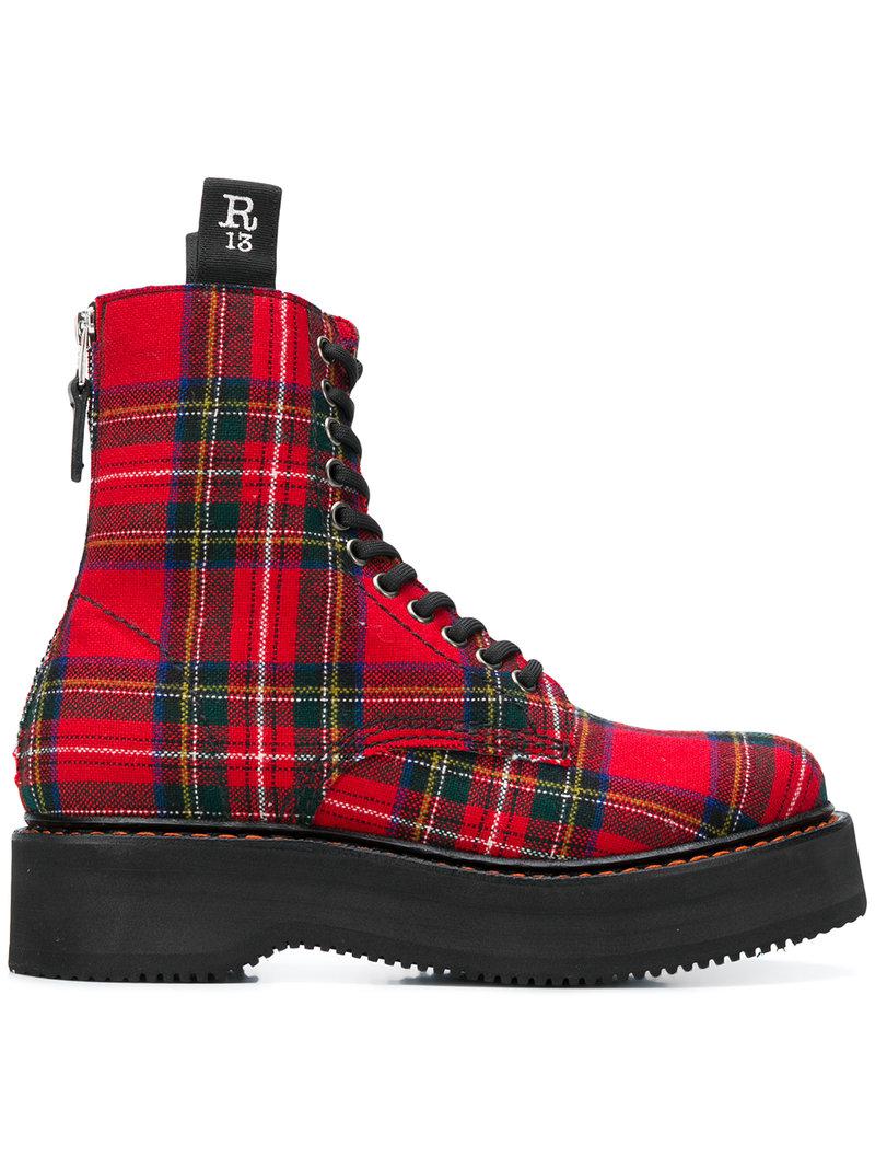red plaid boots