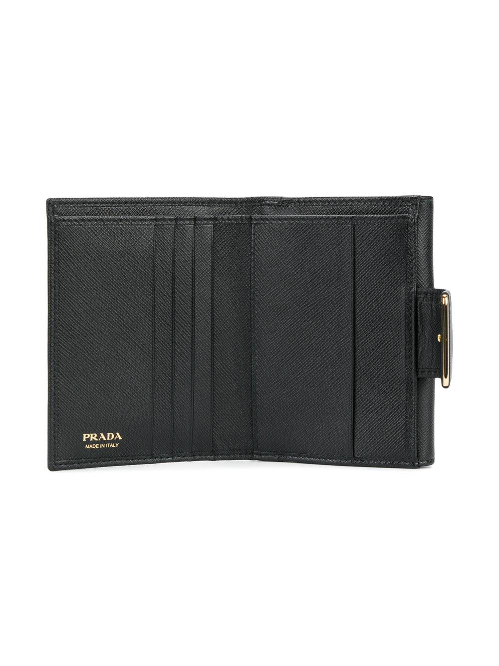 Prada Leather Trifold Flap Wallet in Black - Lyst