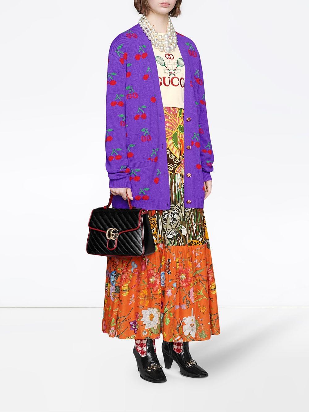 Gucci GG Cherry Jacquard Wool Knit Cardigan in Purple - Lyst