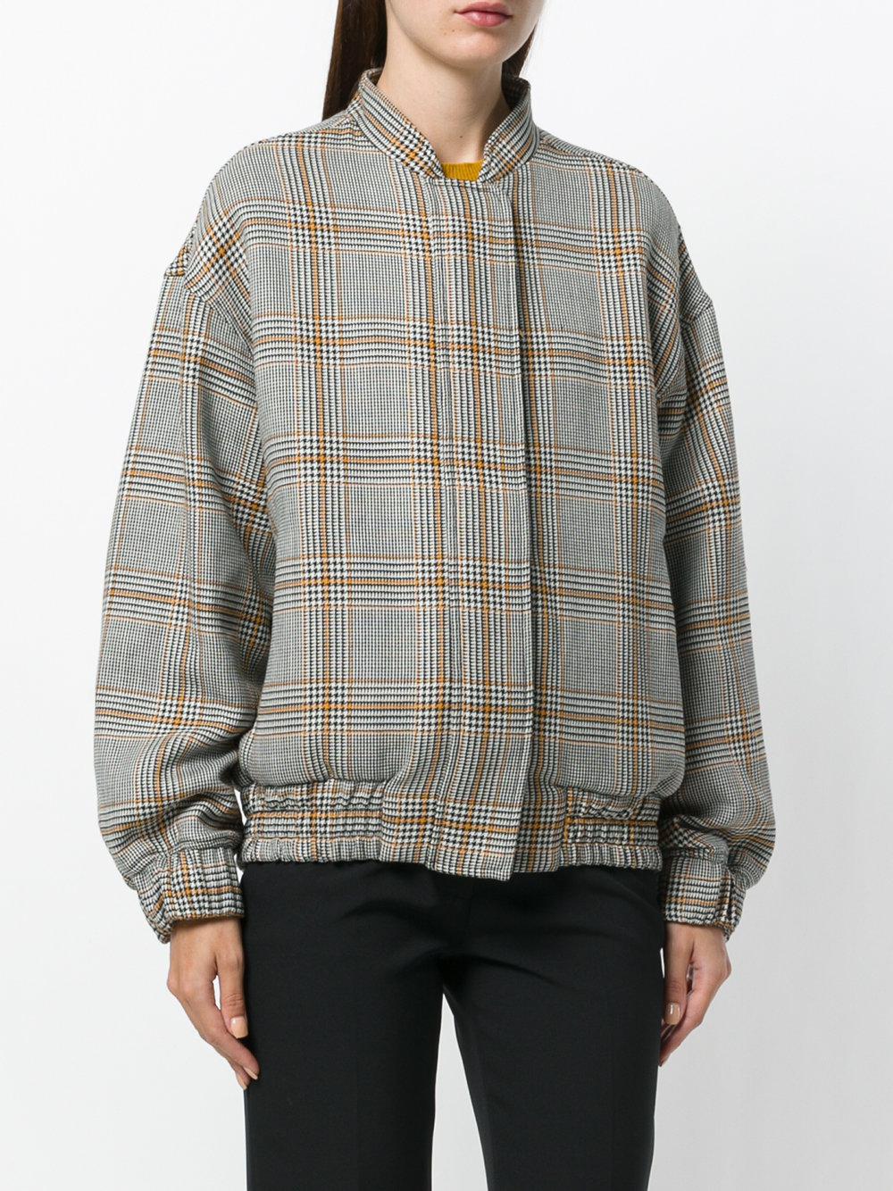 MSGM Wool Checked Bomber Jacket in Grey (Gray) - Lyst