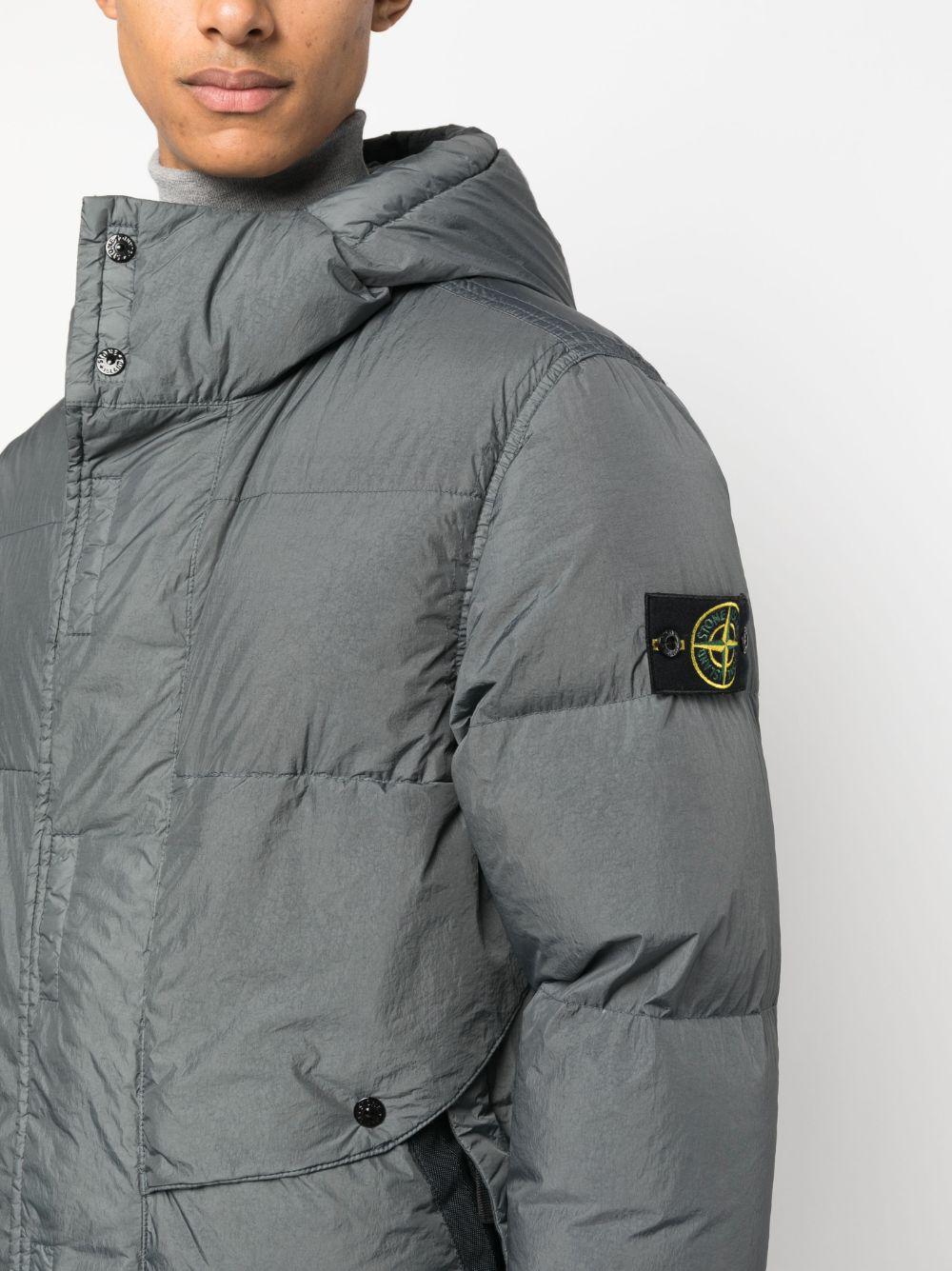 Stone Island Compass motif Duck down Hooded Coat in Grey for Men