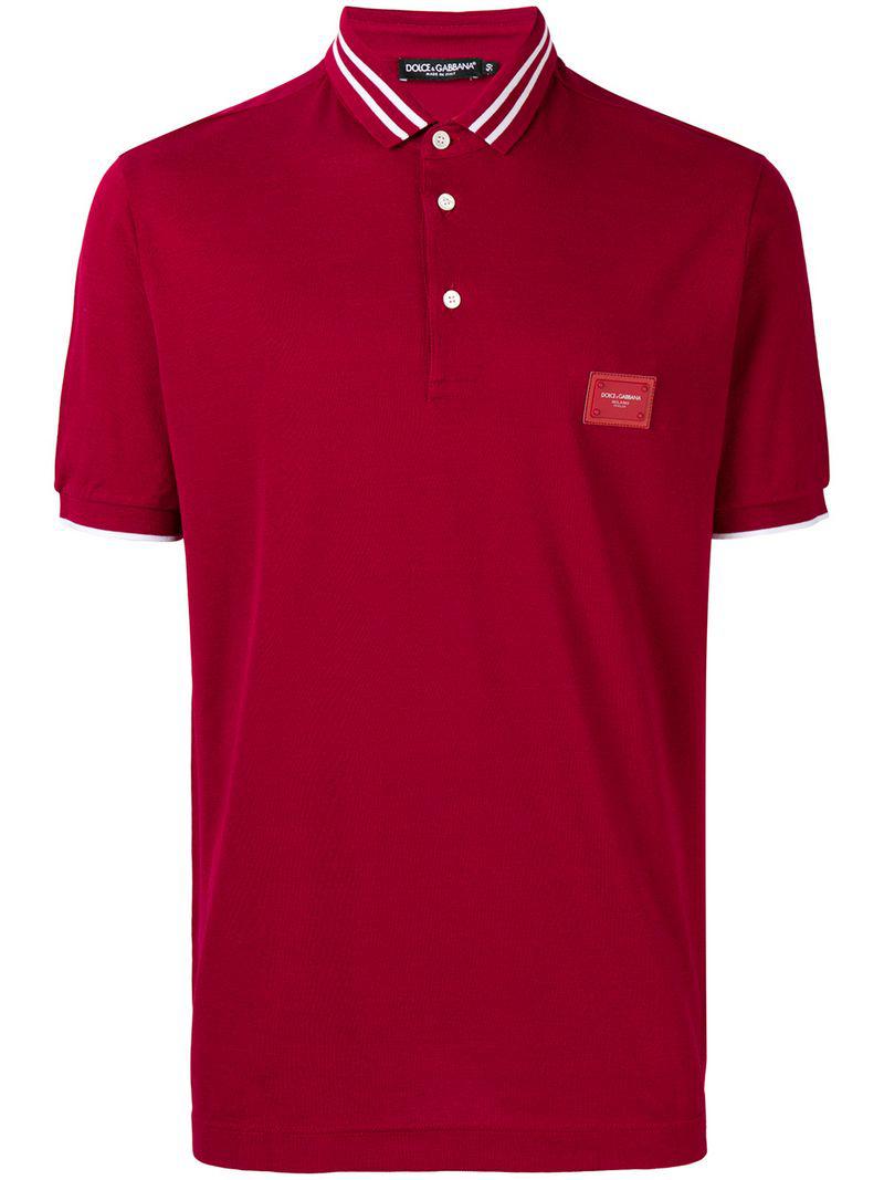 Dolce & Gabbana Cotton Logo Plaque Polo Shirt in Red for Men | Lyst
