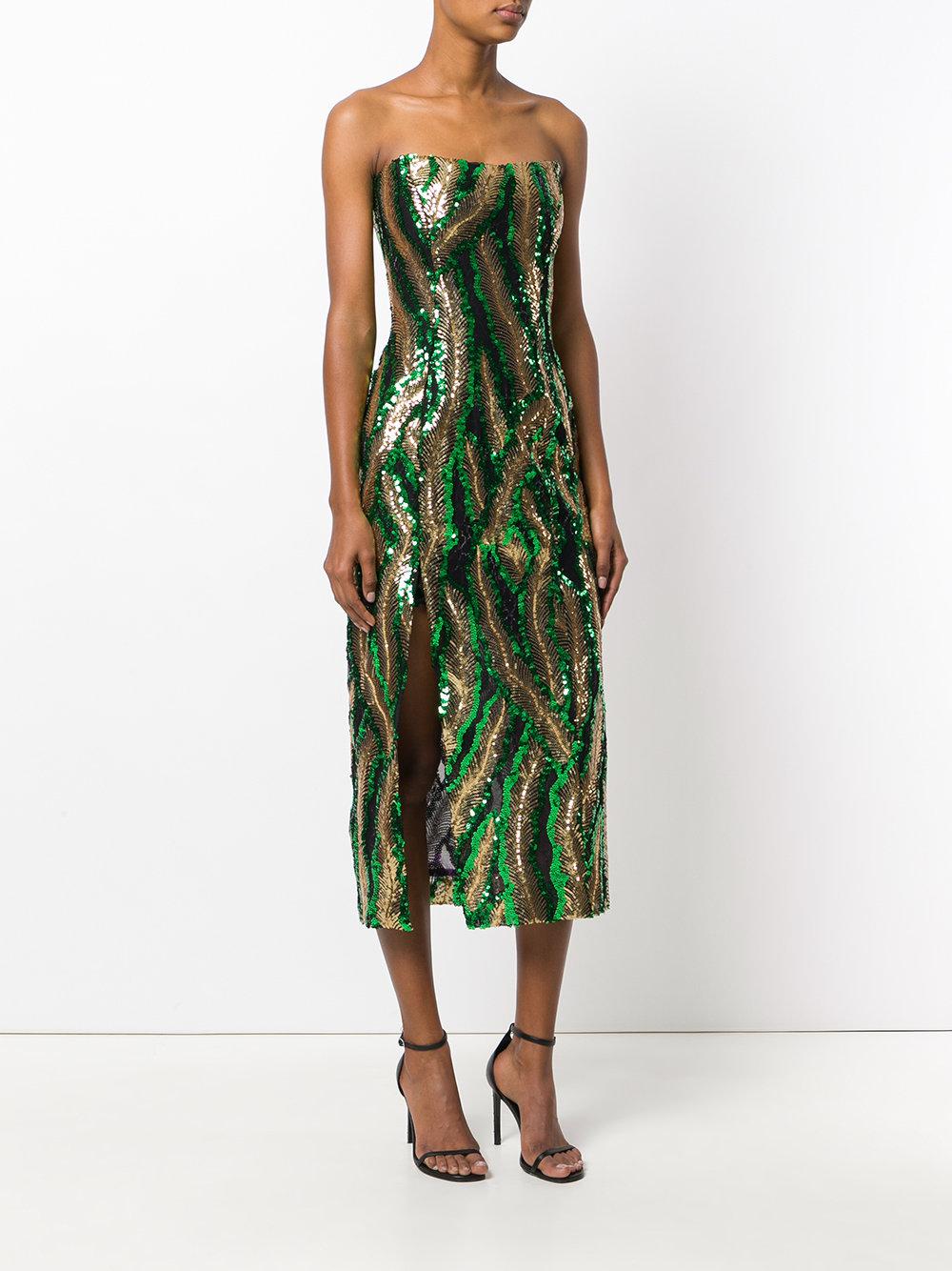 green strapless midi dress