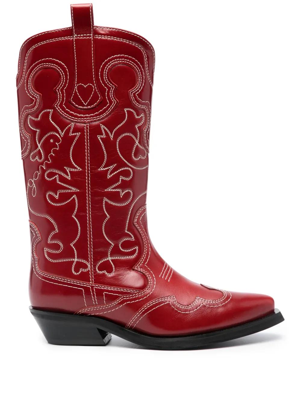 Ganni Western-Style Leather Boots in Red Lyst Canada
