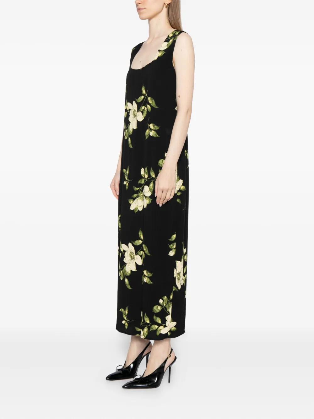 Reformation Vea Floral-Print Crepe Midi Dress in Black