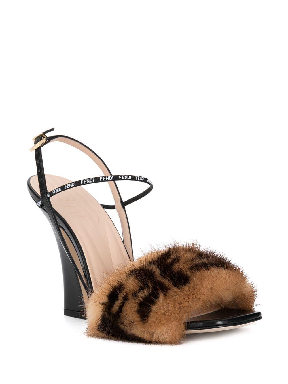 Fendi Leather Mink Fur Logo Sandals in 